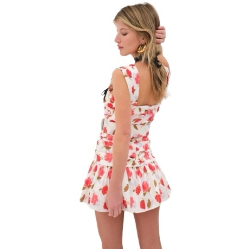 For Love & Lemons White Mini Dress with Pink & Brown Floral Print - Picture 10 of 10
